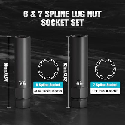 2-Piece 6 & 7 Wheel Lock Removal Kit, Spline Lug Nut Removal Tool - size: 6 & 7 Spline