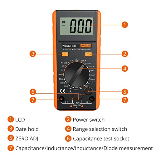 Proster LCR Meter Multimeter Capacitance Inductance Resistance Tester - color: Yellow