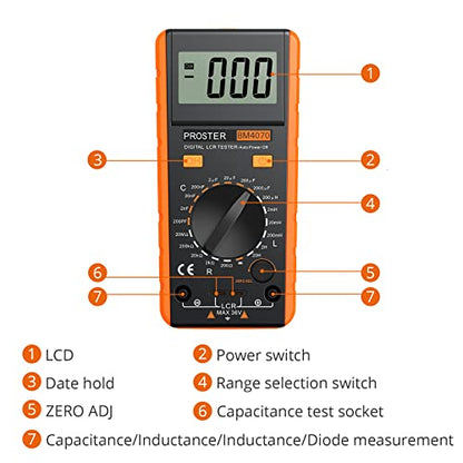 Proster LCR Meter Multimeter Capacitance Inductance Resistance Tester - color: Yellow
