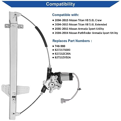 Obaee Window Regulator with Motor Rear Left Driver Side, Replace 748-980 - size: Rear Left Driver Side