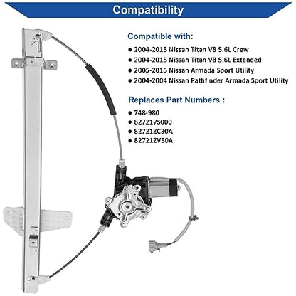 Obaee Window Regulator with Motor Rear Left Driver Side, Replace 748-980 - size: Rear Left Driver Side