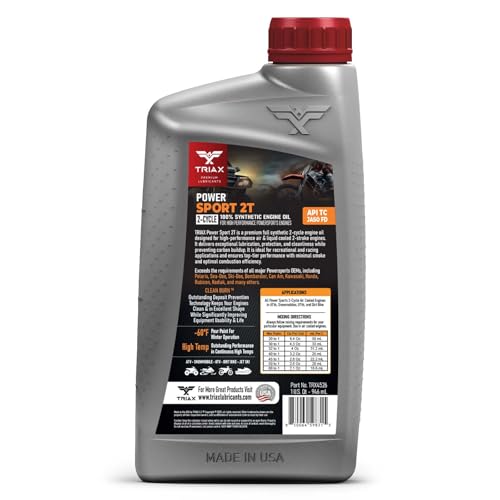 TRIAX Power Sport 2T Full Synthetic, All Season, 2 Cycle Engine Oil | For Powersports Premix & Direct Injector Engines in ATVs, UTVs, Snowmobiles, Wave Runners, JetSkis & Dirt Bikes (1 Quart) - size: 1 Quart
