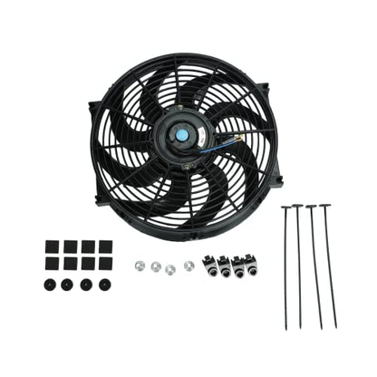 14" inch Slim Fan Push Pull Electric Radiator Cooling Fans 12V Mount Kit Unversal Black - color: Black, size: 14 Inch