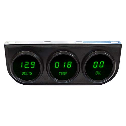 Intellitronix 3-Gauge LED Digital Instrument Panel - 2-1/16" Oil Pressure, Water Temperature & Voltmeter Kit - Includes Sending Units & Night Dimming - Universal in-Dash Mount (Green)