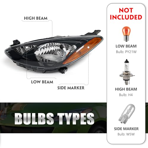 Huray Left Halogen Headlight Assembly for Mazda 2 2011 2012 2013 2014 LH - size: LH(Driver Side)