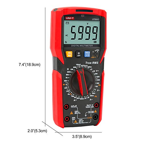 UNI-T Digital Multi Meter UT89XD 6000 Counts True RMS Sine Wave Measurement LED Test Auto Range AC DC Voltage Current Resistance Capacitance Frequency Duty Cycle Diode Continuity hFE Dual Range NCV - size: UT89XD
