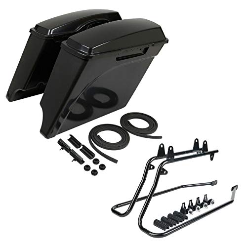 TCMT Unpainted Extended Saddlebags & Conversion Bracket Fit For Harley Softail Heritage Deluxe Models 1984-2017 (except for Deuce Model Softail Slim models) - color: Black Conversion Brackets, size: Style B Unpainted Black
