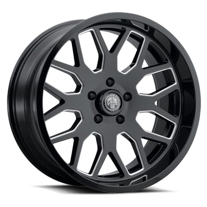 22x10 Gloss Black Milled Aluminum Alloy Wheel | 5x127 Bolt Pattern | -21mm Offset | 4.6in Backspacing | 78.1mm Center Bore | 2500 lb Load Rating