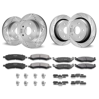 VEVOR Front and Rear Brake Kit for 06-2018 Dodge Ram 1500, 07-2009 Dodge Durango Chrysler Aspen, Drilled and Slotted Brake Rotors Ceramic Brake Pads Replacement, 13.2" Front Rotors 13.9" Rear Rotors - size: S-53005 + S-53006