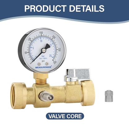 MEASUREMAN Air Over Water Test Kit, 2” Dial, 0-300 PSI, 1/4” NPT Top Mount with 3/4” Female Hose Connection for Leak Detection and Pressure Testing - size: 0-300 PSI