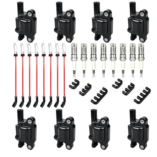 8 Pack UF413 Square Ignition Coils with 41962 Iridium Spark Plugs and 48322R Wires Set for Chevy Silverado Tahoe GMC Sierra Yukon Cadillac Escalade 4.8L 5.3L 6.0L 6.2L Replace 12570616 Black - color: Black, size: UF413 + 748UU + 41-962