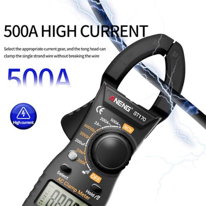 NCV Digital Clamp Meter Multimeter 2000 Counts Amp Voltage Tester Auto-ranging with AC/DC Voltage, AC Current, Resistance, Capacitance, Continuity, Live Wire Test, Black