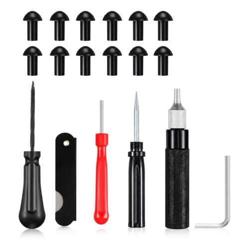 Tire Repair Kit, Tubeless Tire Plug Kit with 12 Mushroom Plugs & 7 Tools