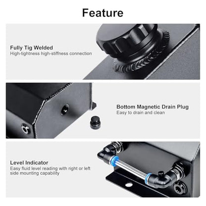 Coolant Reservoir Tank, 1L Aluminum Radiator Overflow Tank Black - color: Black, size: 1L