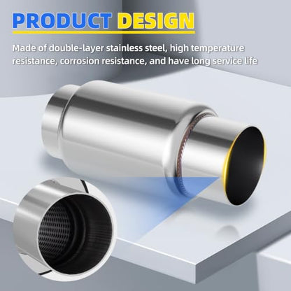 3" Inlet Exhaust Resonator, 3" Inlet/Outlet 9" Overall Length Exhaust Resonator Muffler, Straight Through Stainless Steel Muffler - size: 3" Inlet 9" Overall Length (6'' Body Length)
