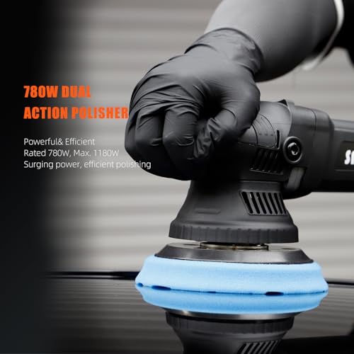 Buffer Polisher, SPTA 5-Inch 125mm Dual Action Random Orbital Car Polisher,Car Detailing Kit, 4Pcs 5inch & 4Pcs 6Inch Polishing Pad,Packing Bag for Car Polishing and Waxing--DAPSET-US