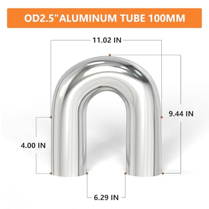 GASHER 2PCS 180 Degree Aluminum Alloy Tube Intercooler Pipe Air Intake Tube 2.5"OD, Leg Length 4" (100mm) - color: 180 degree, size: 2.5"OD (2 PCS)