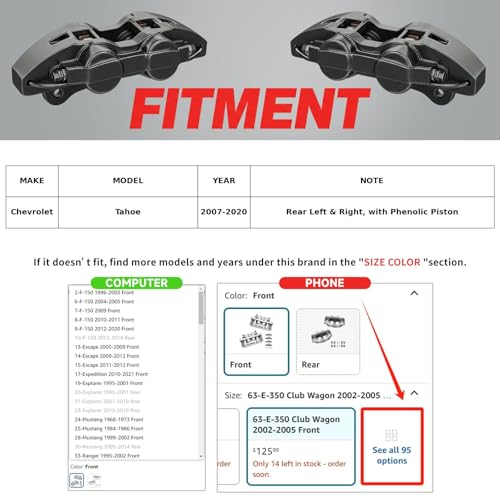 MOTOREVO Rear Brake Caliper Compatible with Chevy Tahoe 2007-2020 - color: Rear, size: 22-Tahoe 2007-2020 Rear