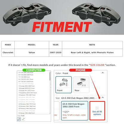 MOTOREVO Rear Brake Caliper Compatible with Chevy Tahoe 2007-2020 - color: Rear, size: 22-Tahoe 2007-2020 Rear