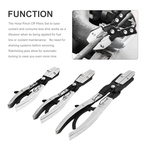 3pcs Ratcheting Hose Pinch Off Pliers Set, 8in 10in 12in Hose Clamps Pliers for Automotive, Radiator, Fuel & Coolant Lines