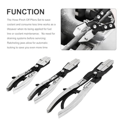 3pcs Ratcheting Hose Pinch Off Pliers Set, 8in 10in 12in Hose Clamps Pliers for Automotive, Radiator, Fuel & Coolant Lines