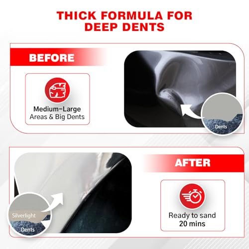 Roberlo Silver Light Multipurpose Body Filler 3L, Pack of 2, Easy Sanding, Strong Adhesion, Smooth Finish for Automotive Repair - size: 100 Fl Oz (Pack of 2)