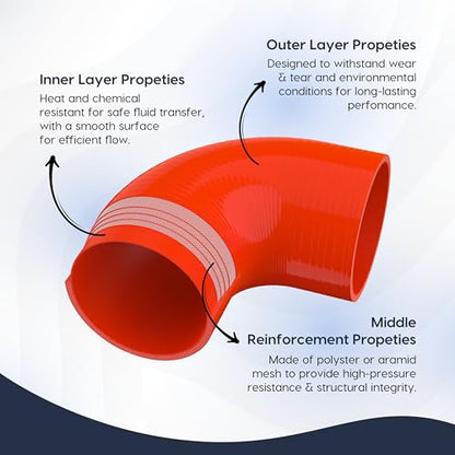 Endure 90 Degree Silicone Elbow Intake Hose 4-Ply, 3.5"(89mm) - Red - color: Red, size: ID - 3.5Inch(89mm)