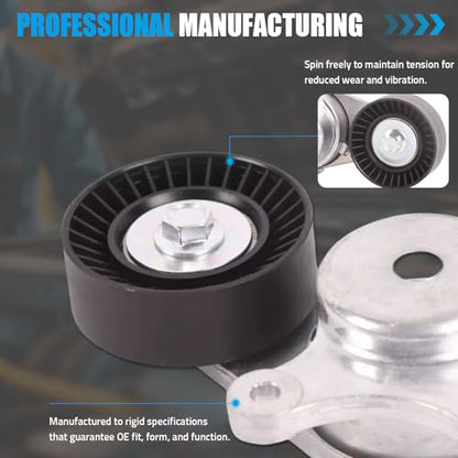 Belt Tensioner Assembly with Pulley Compatible with Ford Edge 3.5L V6 - size: BT4E-6B209-CC