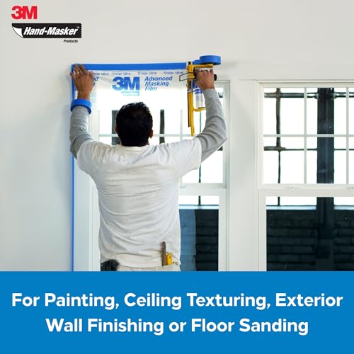3M Hand Masker Advanced Masking Film, 48 in x 180 ft, Static Cling Keeps Film in Place, Prevents Liquids From Bleeding Through, Flake Resistant, For Indoors & Outdoors Use, 1 Roll (AMF48)