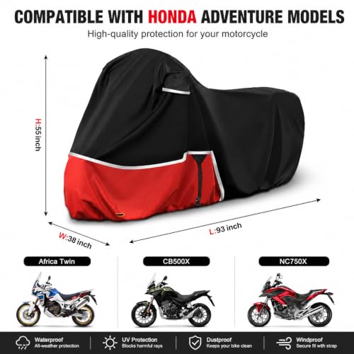 420D Heavy Duty Motorcycle Cover All Weather Waterproof, Outdoor Sun Rain Snow Protection, Fit for Honda Adventure Models Africa Twin,NC750X,CB500X,CRF300L,XR150L,CRF250F (Adventure) - size: Adventure