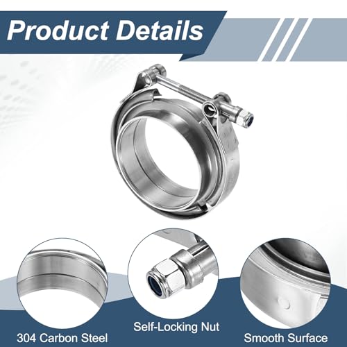 HARFINGTON V Band Clamp with Flange, 304 Stainless Steel, 3.25 Inch, Silver - size: 3.25 Inch