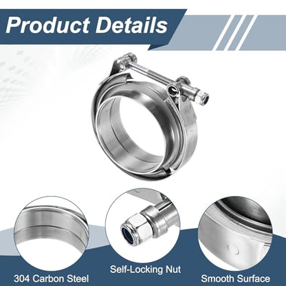 HARFINGTON V Band Clamp with Flange, 304 Stainless Steel, 3.25 Inch, Silver - size: 3.25 Inch