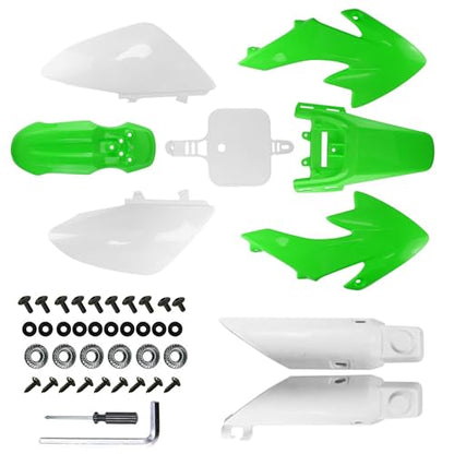 PRO BAT 7 PCs CRF50 Plastic Fender Kit with Fork Suspension Guard Cover - color: White, Green