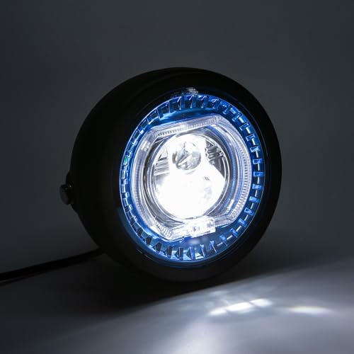 Motorcycle Headlight 5.75 inch Round LED with Mounting Brackets Assembly, Front Headlamp with DRL High/Low Beam for Cafe Racer E-bike Bobber Chopper (style C) - style: style C