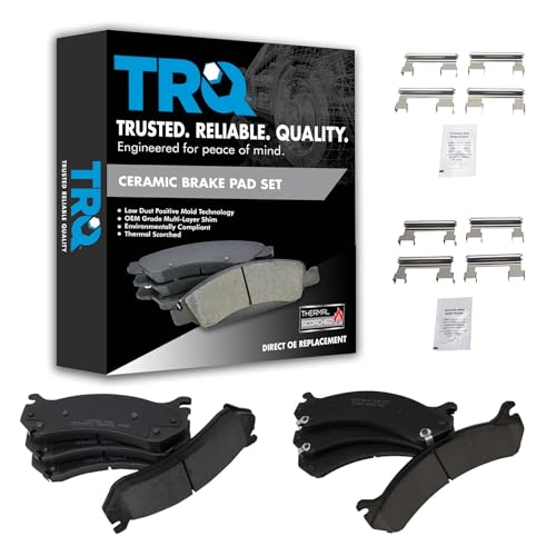 TRQ Front and Rear Brake Pad Set Ceramic Hardware - color: Ceramic, size: BFA12934