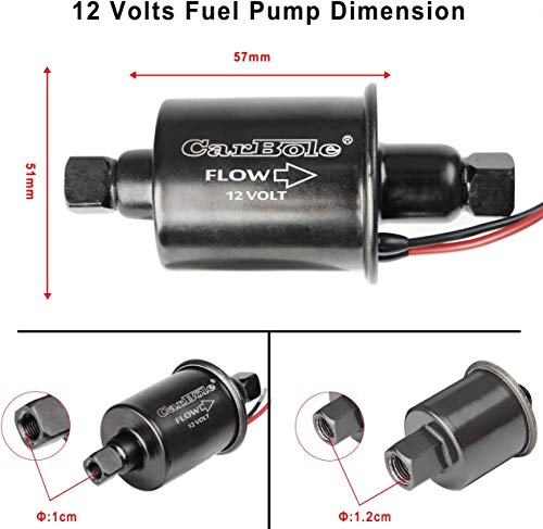 CarBole 12v Universal Electric Fuel Pump 5-9 PSI 30GPH Gasoline and Diesel Fuel Transfer Pump for Carburetor Engine E8012S E8016S EP12S FD0002 (Black)