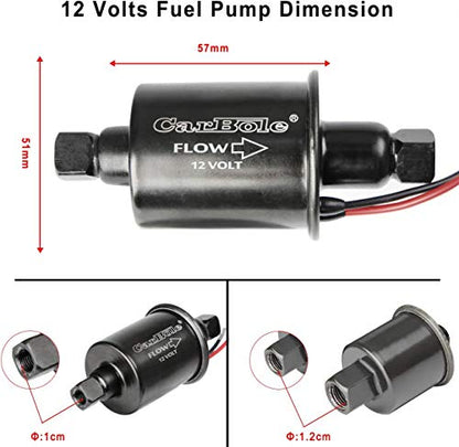 CarBole 12v Universal Electric Fuel Pump 5-9 PSI 30GPH Gasoline and Diesel Fuel Transfer Pump for Carburetor Engine E8012S E8016S EP12S FD0002 (Black)