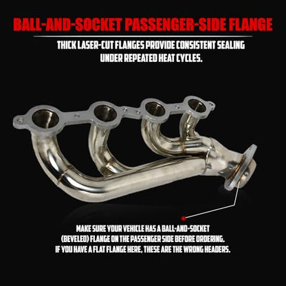 Exhaust Headers 2002–2013 Silverado Sierra Suburban Tahoe Yukon Escalade 4.8L 5.3L 6.0L 6.2L V8 LS Style Engines 304 Stainless Steel Right Side Beveled Flange - size: Bolt On Headers 02-13 Silverado Sierra Tahoe