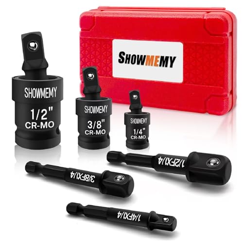 Swivel Socket Set, 3 Pcs Impact Swivel Socket Set with 3 Pcs Impact Socket Adapter, Wobble Socket, Impact Grade Universal Joint, Cr-Mo Steel, 1/4-Inch, 3/8-Inch, 1/2-Inch Drive/Adapter
