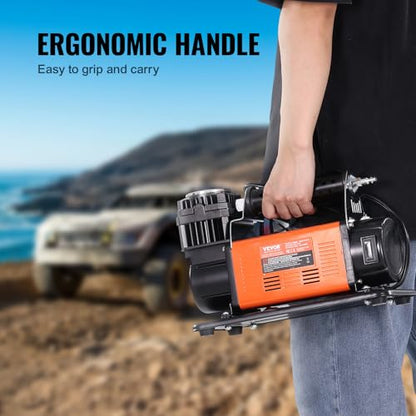 VEVOR 12V Portable Tire Inflator, 7.06CFM Heavy Duty Air Compressor, 150PSI Offroad Air Pump with Adapters for Car SUV RV Truck - Include 6.5FT Power Cord, 26FT Air Hose with Pressure Gauge, Carry Bag - style: 7.06CFM