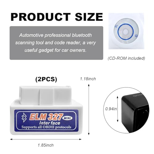 KVAEY 2 PCS OBDII Car Auto Diagnostic Scanner, ELM327 Automotive Bluetooth Scan Tool and Code Reader, Professional Car Bluetooth Engine Fault Code Reader, Universal Car Accessories (White & Blue) - color: White & Blue, size: 2 PCS