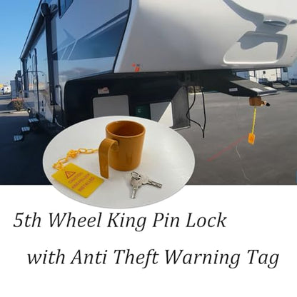 5th Wheel King Pin Lock with Anti Theft Warning Tag