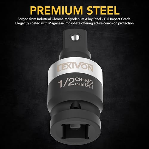 LEXIVON Impact Universal Joint - Patented SLIM Design | 3-Piece 1/2", 3/8", and 1/4" Socket Swivel Set | Chrome-Molybdenum Steel Full Impact Grade (LX-113-S) - style: SLIM-Design