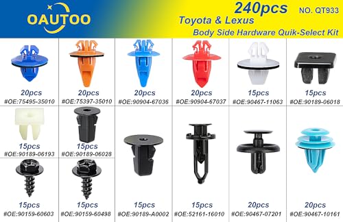 240pcs Body Side Hardware Quick-Select Kit for Toyota & Lexus Bumper Cover Engine Under Cover Fender & Rocker Molding Clip Assortment