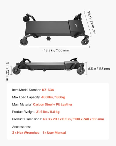 VEVOR 40 in Mechanic Creeper with 4 Large Wheels, 400 lbs Low Profile Under Car Garage Roller, Rolling Creeper with Raised Headrest, Manual Brake for Auto Repair - color: 40 inch with 4 wheels