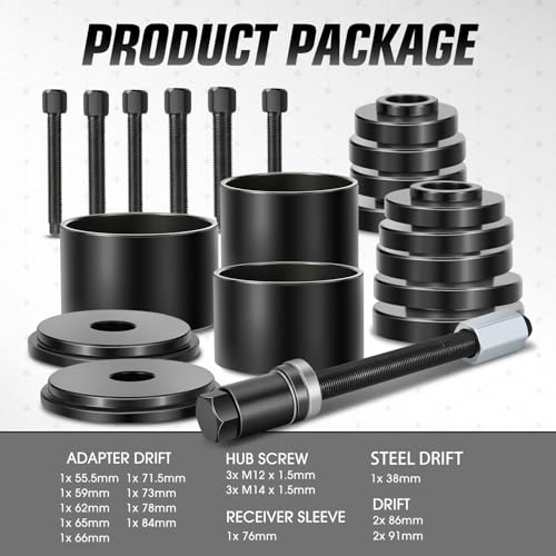 DNA Motoring 19pcs Front Wheel Bearing Press kit Bearing Puller Tools Wheel Drive Bearing Removal Tool Kit with Sliding Screws Universal Bushings Sleeves Storage Case, TOOLS-00782 - style: 19 Wheel Bearing Press kit