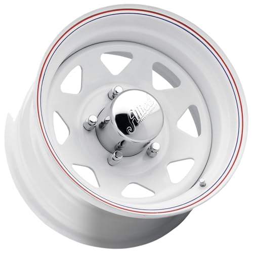 Allied Wheel 80W White 8-Spoke 15x7 5x5, 3.75"BS, Durable Gloss White Finish Steel Wheel for Cars and Light Trucks, Chrome Cap Included, Protective E-Coating - size: 15X7 | 5X5 | -6mm (3.75"BS)