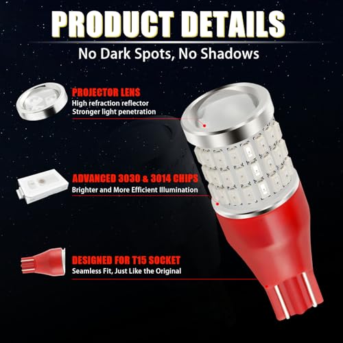 iBrightstar 921 LED Bulb Red, T15 912 LED 3rd High Mount Brake Lights Bulbs Super Bright for Tail Lights, 2 Pack - color: Red, size: 921
