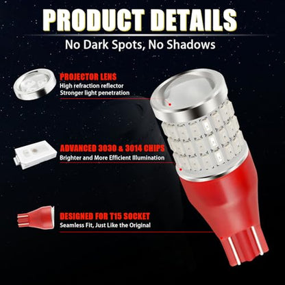 iBrightstar 921 LED Bulb Red, T15 912 LED 3rd High Mount Brake Lights Bulbs Super Bright for Tail Lights, 2 Pack - color: Red, size: 921
