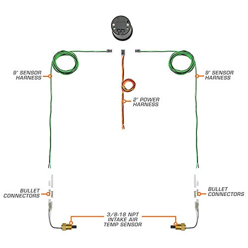 GlowShift White 7 Color Dual Air Intake Temperature Gauge Kit, 2-1/16" 52mm